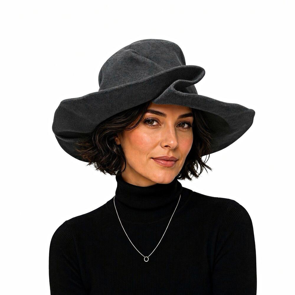 Charcoal Gray 100% Wool Felt Floppy Hat Women’s Size 7 Made in USA 3” Brim